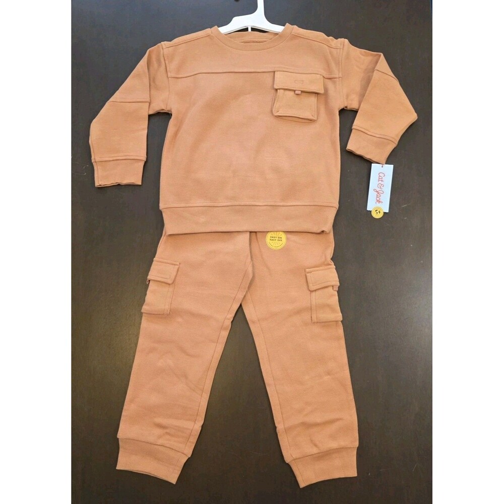 Toddler Boys' Pocket Crewneck Sweatshirt and Joggers Set - Cat & Jack Orange 4T